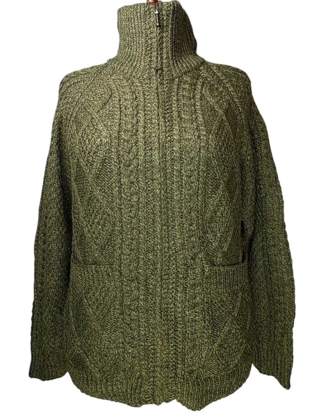 Aran Fisherman Cardigan Handknit Wool Zip Front STANDUN Ireland Men’s XS (S/M)